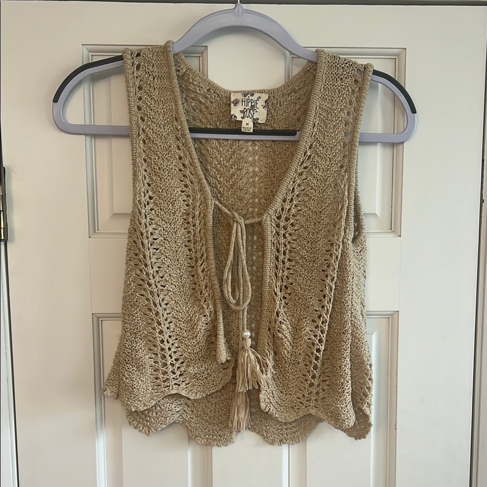Boho Crochet Vest in Tan